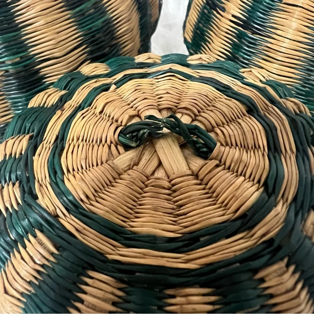 Vintage Bohemian Retro Cottagecore Rustic Striped Woven 3 Nesting Baskets